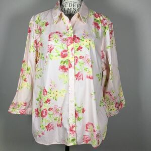 Crazy Horse chintz button down shirt roses pattern resists wrinkles size 18